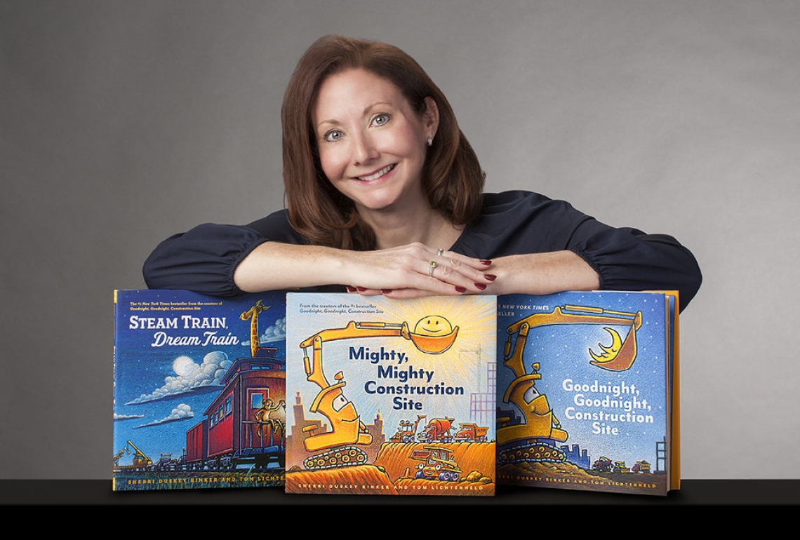 Headshot of Sherri Duskey Rinker with three books